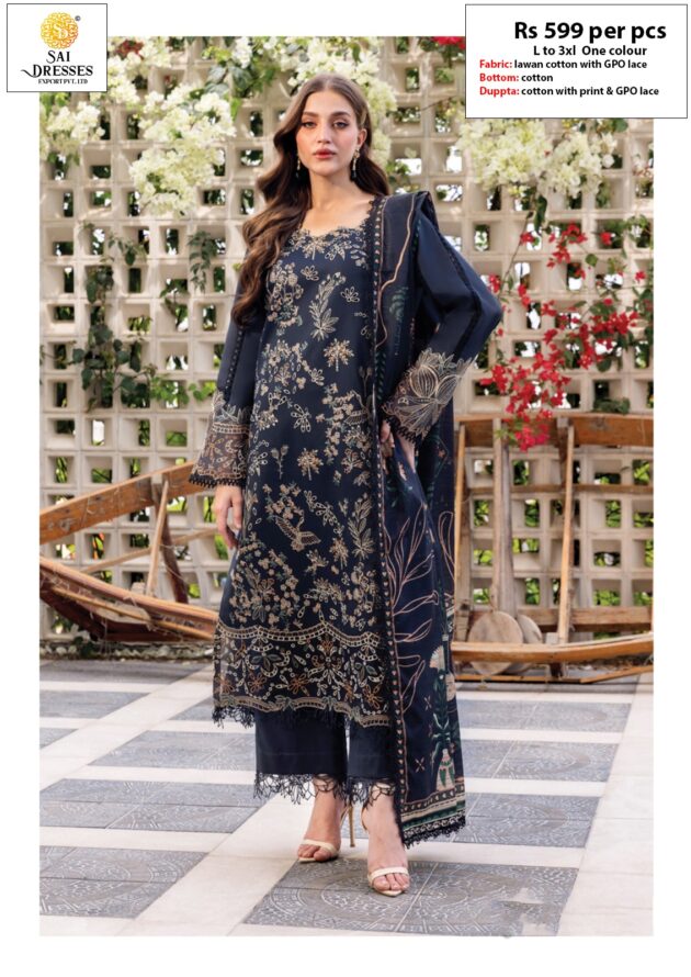 Women's Navy Blue Lawn Suit